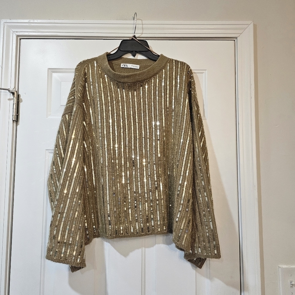 Zara Limited Edition Sequin Sweater size medium 70's Disco T. Swift Style Like - Picture 2 of 13